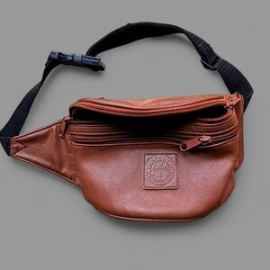 Brown Leather Waist Pack with Adjustable Black Strap